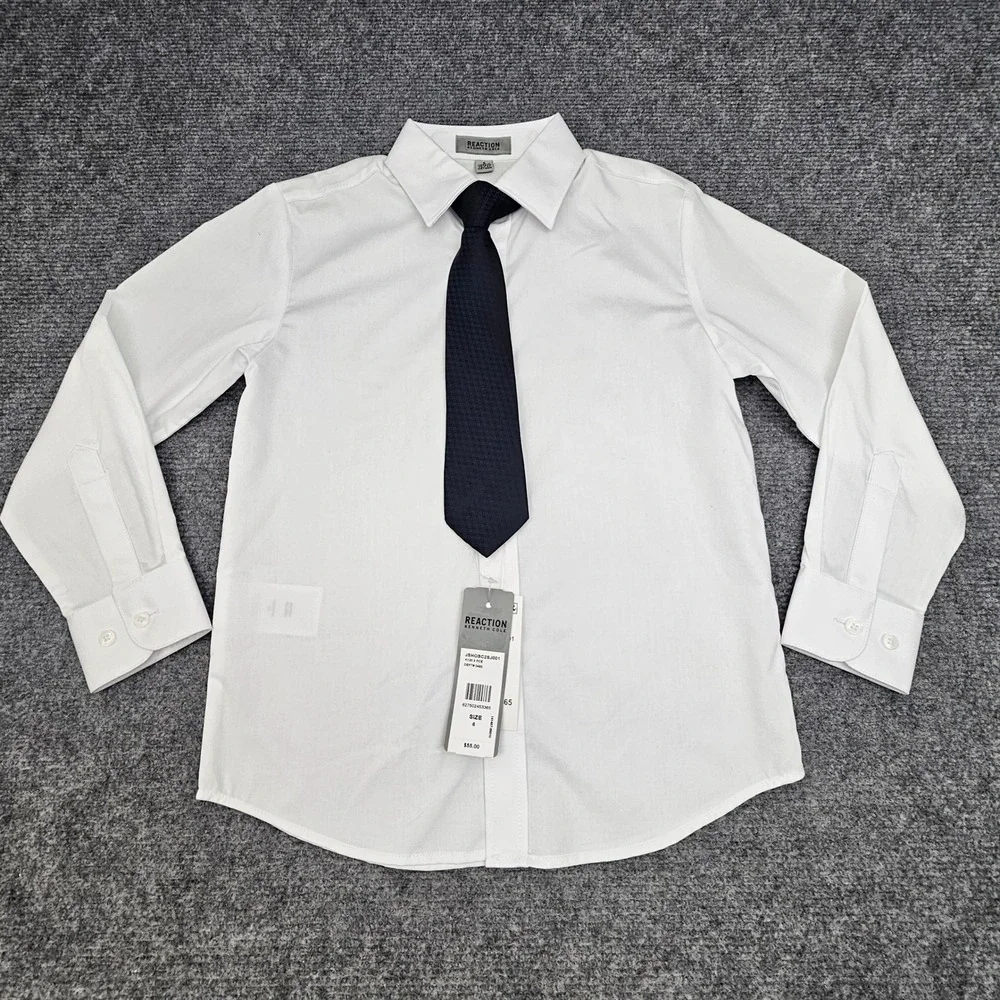 Kenneth Cole Reaction Dress Set Boys Size 6‎ Black / White Pants Shirt Tie NWOT
